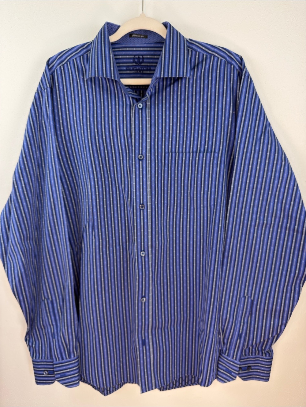 Bugatchi Uomo Dress Shirt Mens XL Blue Striped Classic Fit Long Sleeve Pocket